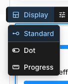 The Display menu open with three options: Standard, Dot, and Progress. Standard is selected.
