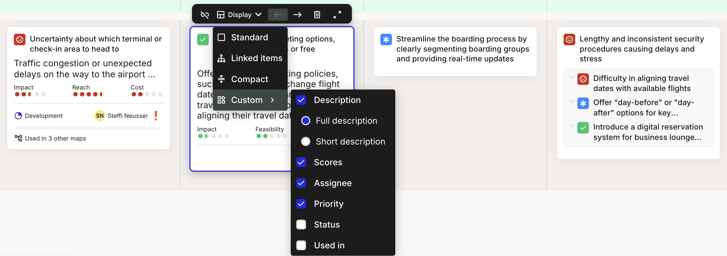 Display options for portfolio item cards in a journey map
