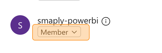 Tight crop of the smaply-powerbi entry in the Manage access list with its role set to Member.