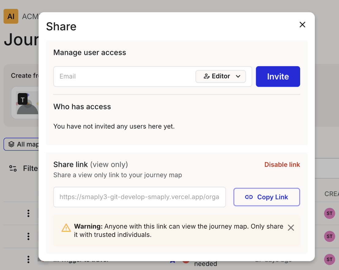 Sharing a read-only journey map via a public HTML link