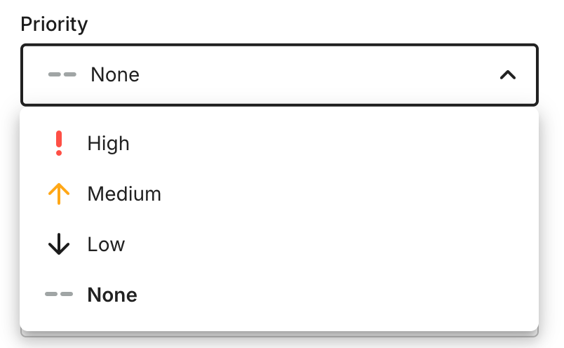 Portfolio item priority dropdown with the new No priority option, now the default