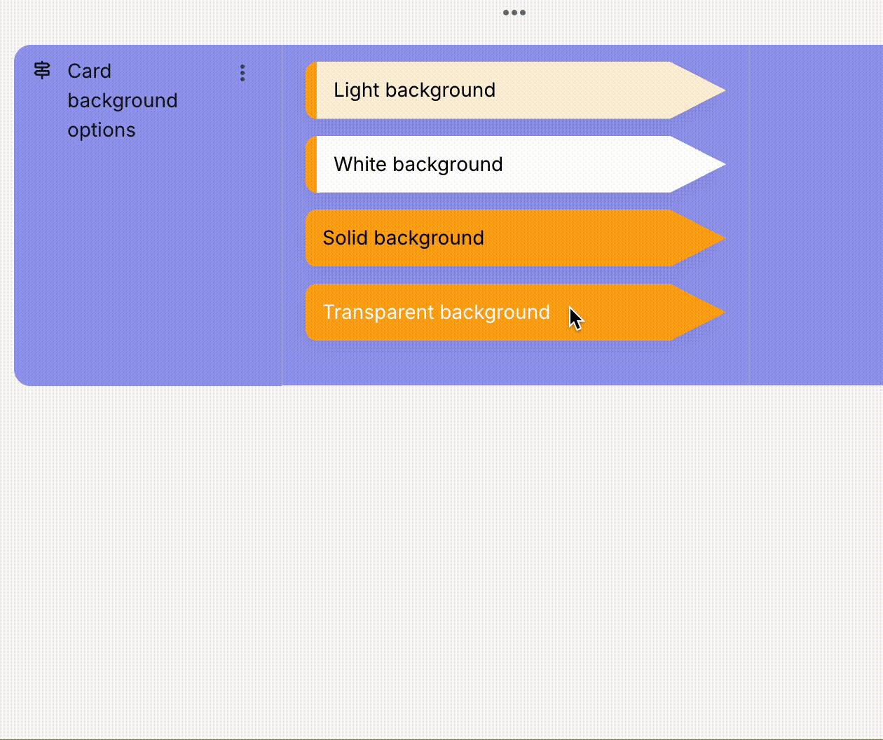 Choosing a card background style from white, light, solid, and transparent