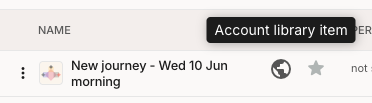 A journey map row with a globe icon next to its name and a tooltip reading Account library item.