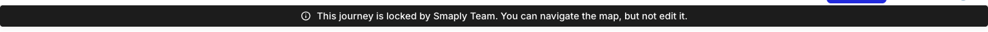 A dark full-width banner under the journey map editor's top bar, reading 'This journey is locked by [name]. You can navigate the map, but not edit it.'