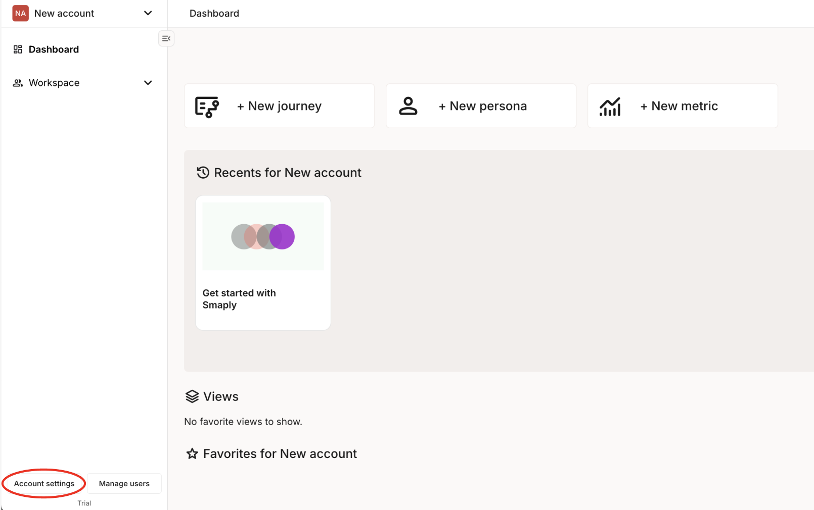 Opening Account settings from the account menu in the sidebar.