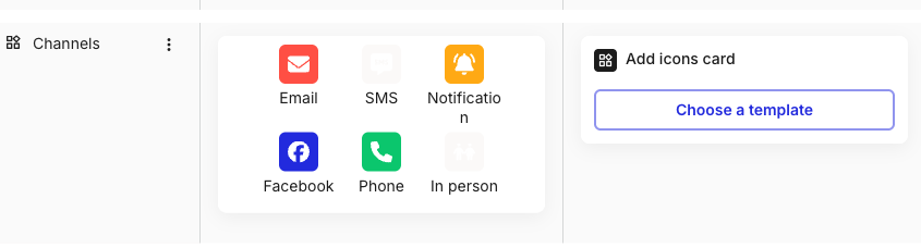 The same card narrowed to one column. The six icons have wrapped into two rows of three.