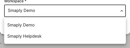 The New journey map dialog with the Workspace dropdown open, showing a list of workspaces to choose from. An Account dropdown sits above it.