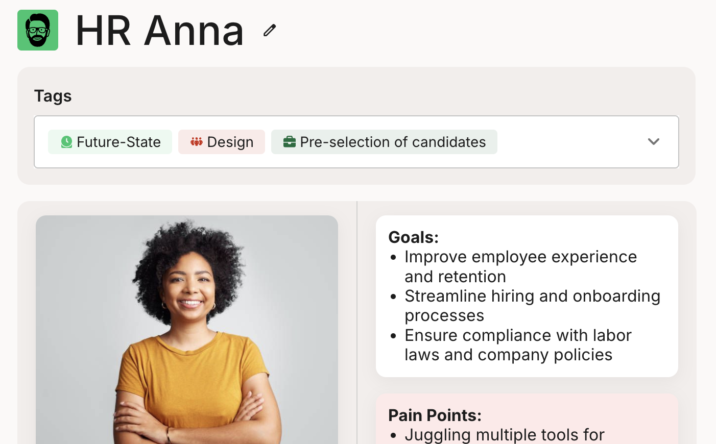 Tagging and filtering personas, portfolio items, and metrics
