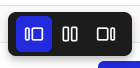 The layout toggle expanded to show three options, each a two-pane icon: a narrow-left/wide-right pane, two equal panes, and a wide-left/narrow-right pane. The first option is selected.