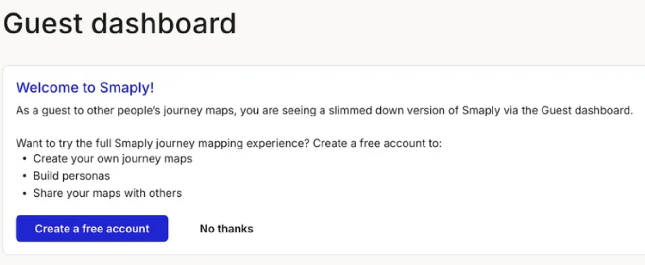 Guest dashboard shown to users who are not members of any account