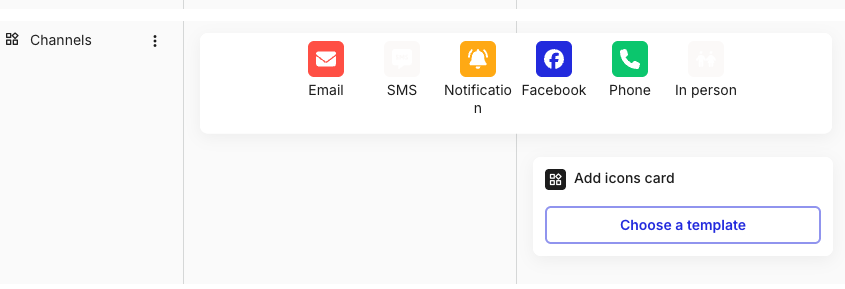 A row-direction icon card spanning two columns, wide enough that all six icons sit in a single row.