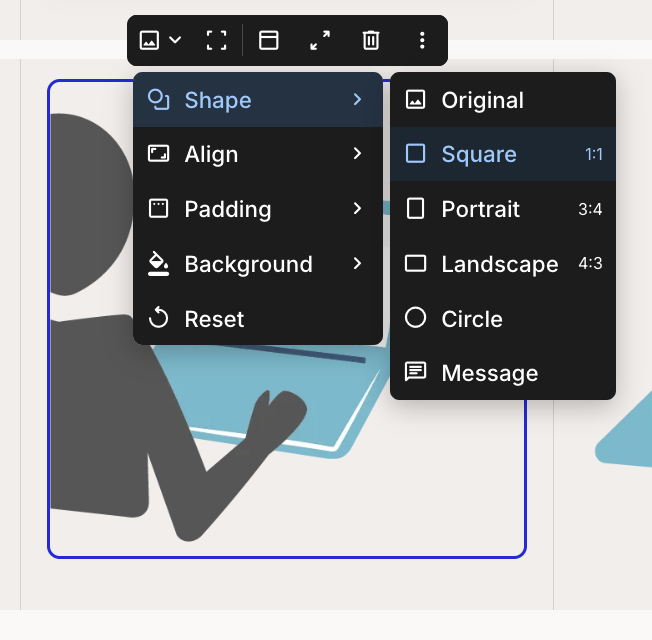 Image card with shape and aspect ratio options