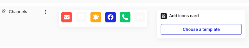 The same narrow card with Show labels off. All six icons now fit in a single row of icons alone, with no labels underneath.